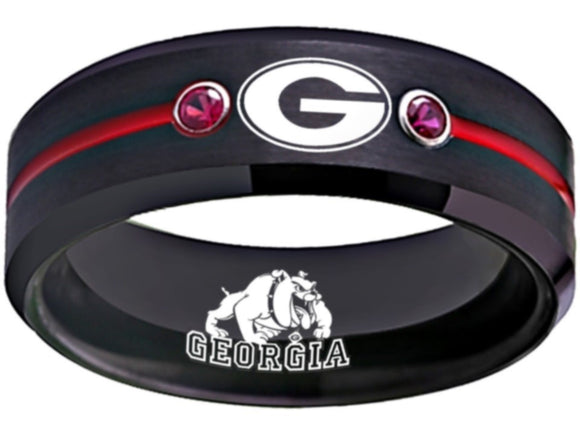 Georgia Bulldogs Ring Bulldogs Logo Ring Black and Red CZ Stone #uga #bulldogs